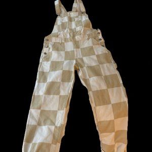 Oversized Checkered Denim Overalls